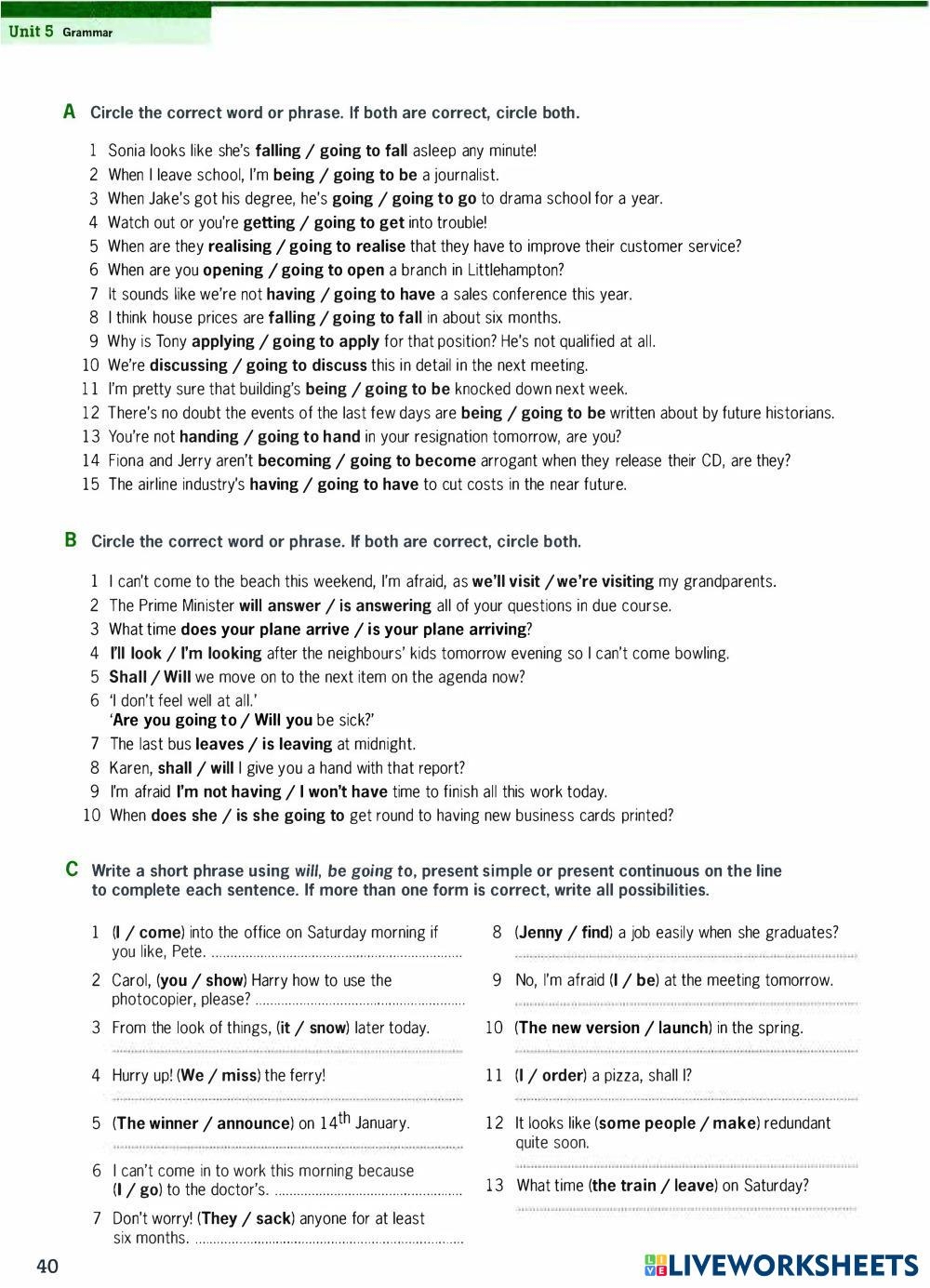 Future Tense Grammar Worksheets