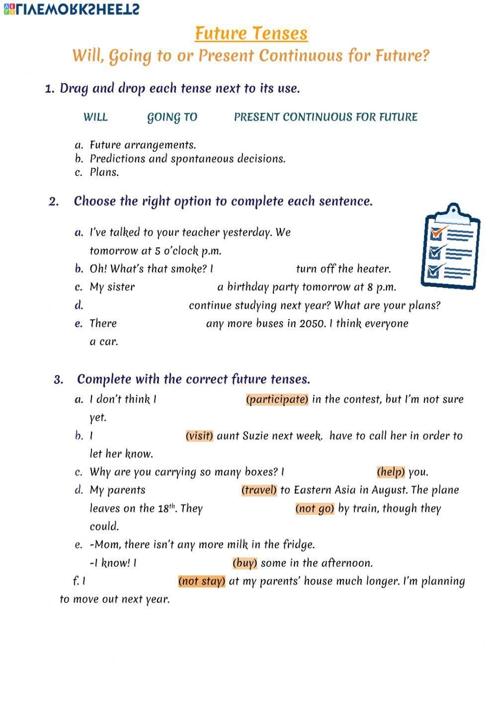 Future Tenses Free Interactive Worksheets 52000