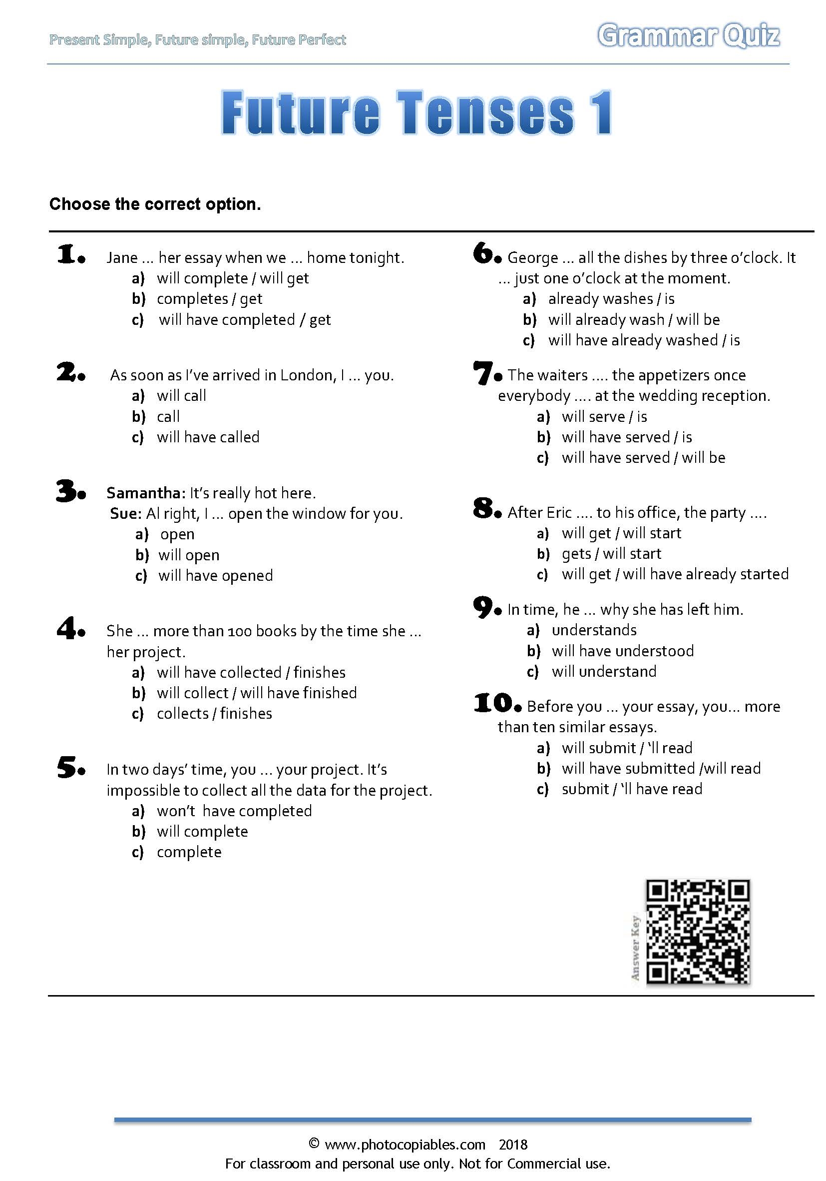 Future Tenses Quiz 1 Photocopiables Future Tenses Quiz 1 Photocopiables
