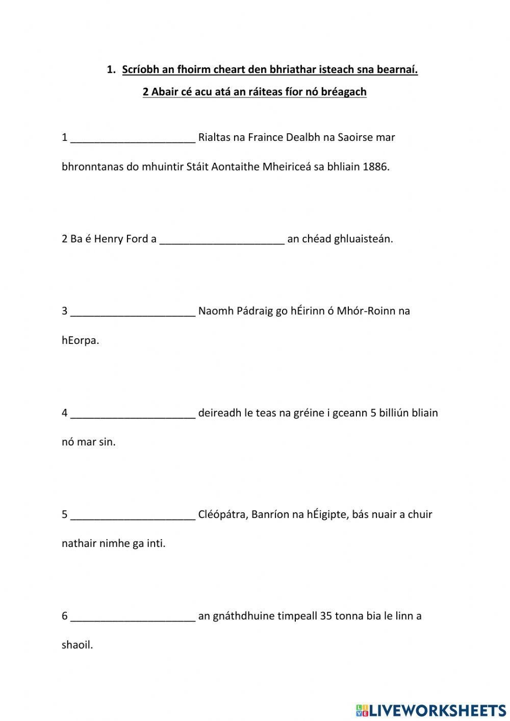 Gaeilge Free Interactive Worksheets 1865131