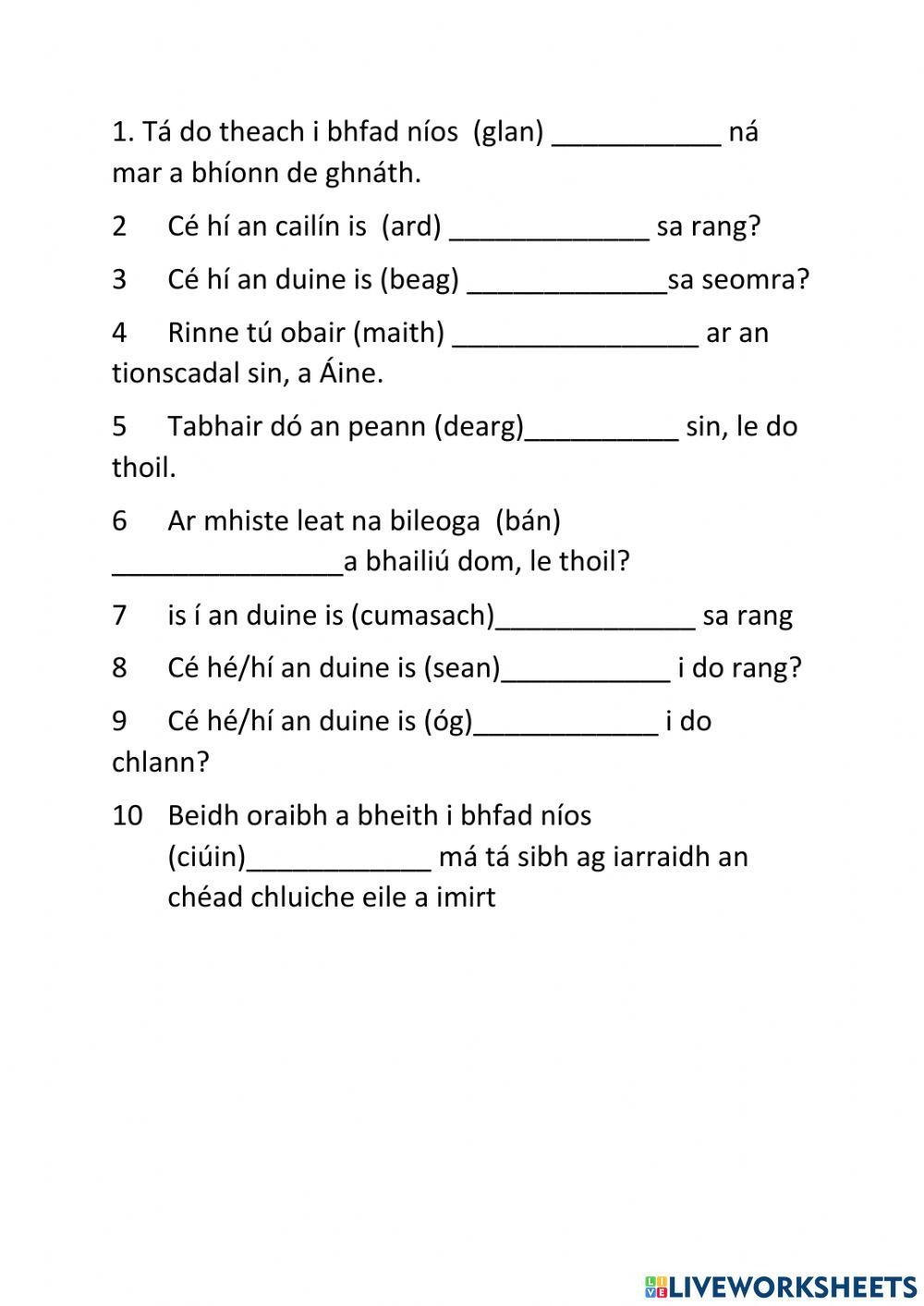 Gaeilge Free Interactive Worksheets 2133560