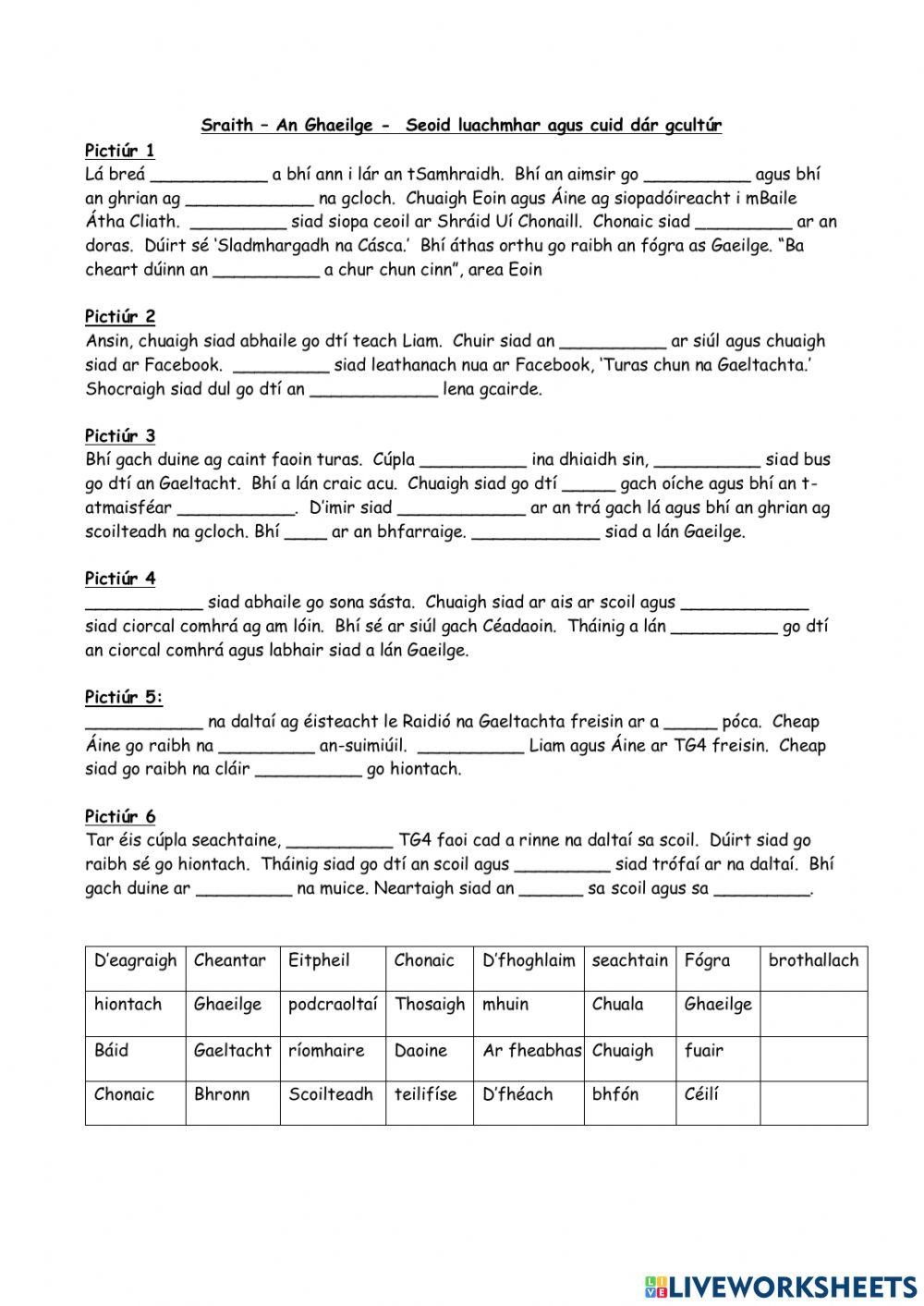 Gaeilge Seoid Free Interactive Worksheets 774614