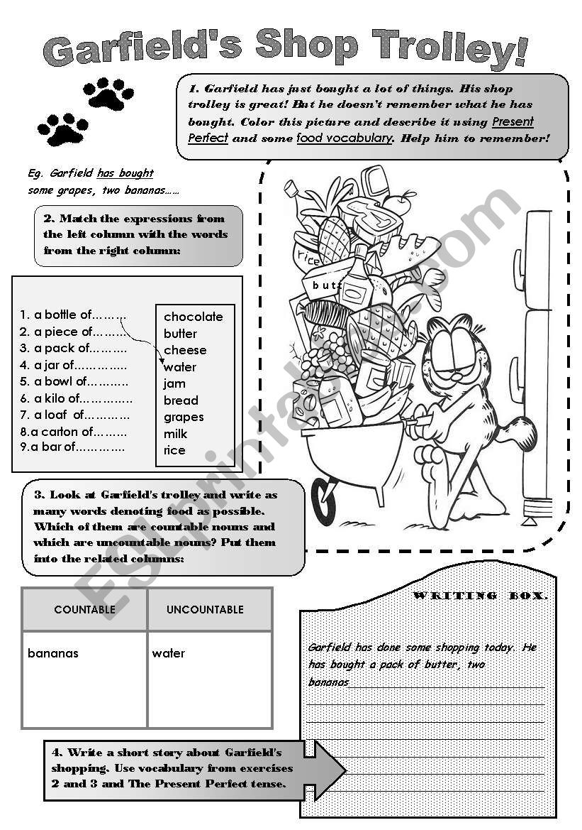 GARFIELDS SHOP TROLLEY fun Vocabulary And Grammar Worksheet Revision Or Practice Of Present Perfect What Has Garfield Bought And Food Vocabulary Countable And Uncountable Nouns For Upper elementary Students ESL Worksheet By GARFIELDS SHOP TROLLEY fun Vocabulary And Grammar Worksheet Revision Or Practice Of Present Perfect What Has Garfield Bought And Food Vocabulary Countable And Uncountable Nouns For Upper elementary Students ESL Worksheet By