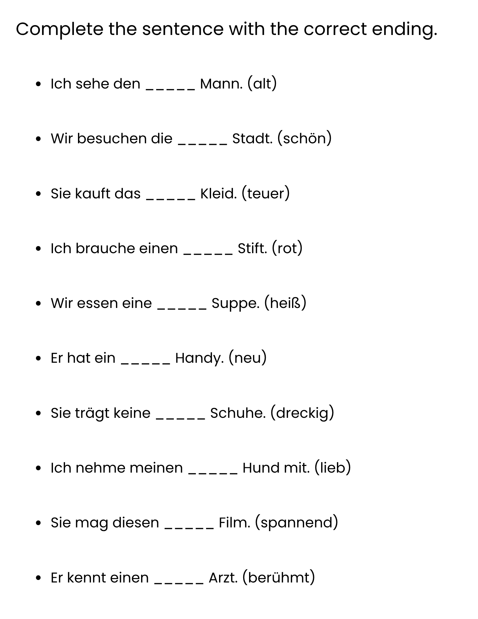 German Adjective Endings Worksheet With Answers Made By Teachers