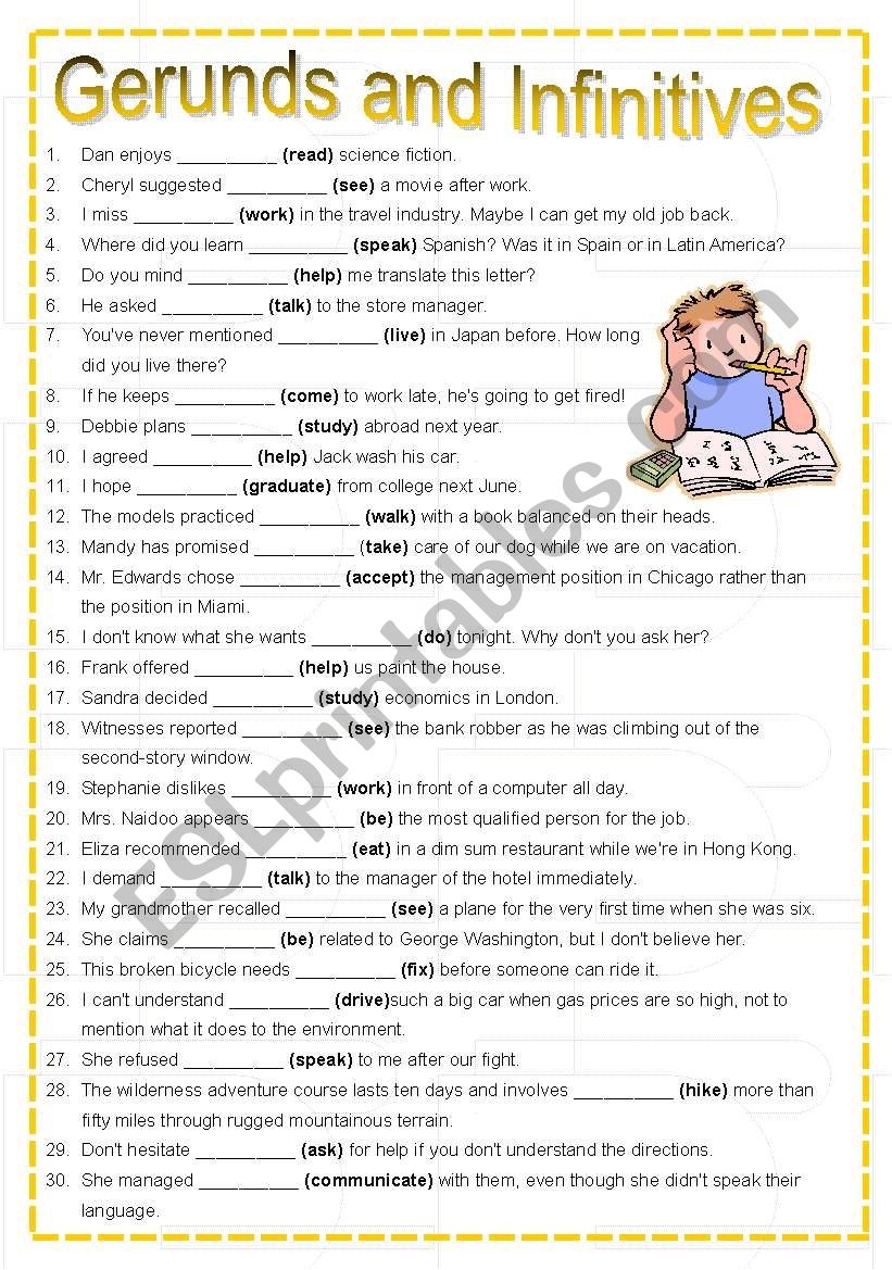 Gerunds And Infinitives Exercise ESL Worksheet By Avisli Gerunds And Infinitives Exercise ESL Worksheet By Avisli