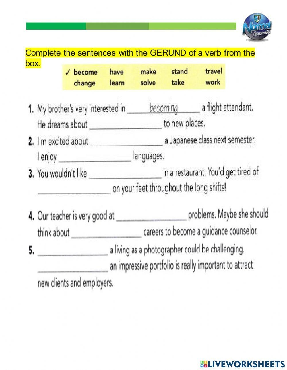 Gerunds As Subj Free Interactive Worksheets 2187592 Gerunds As Subj Free Interactive Worksheets 2187592