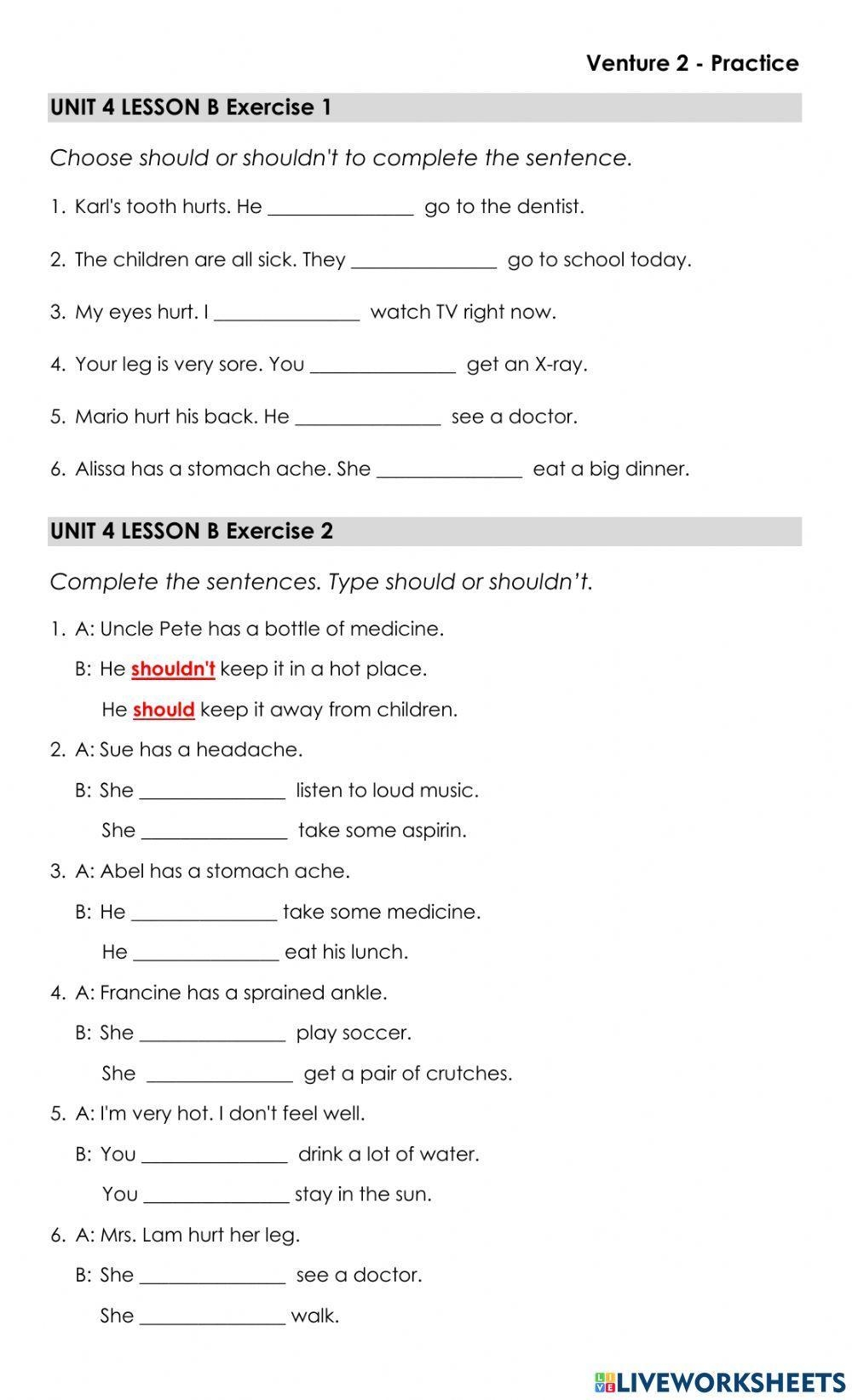 Give Health Adv Free Interactive Worksheets 824901