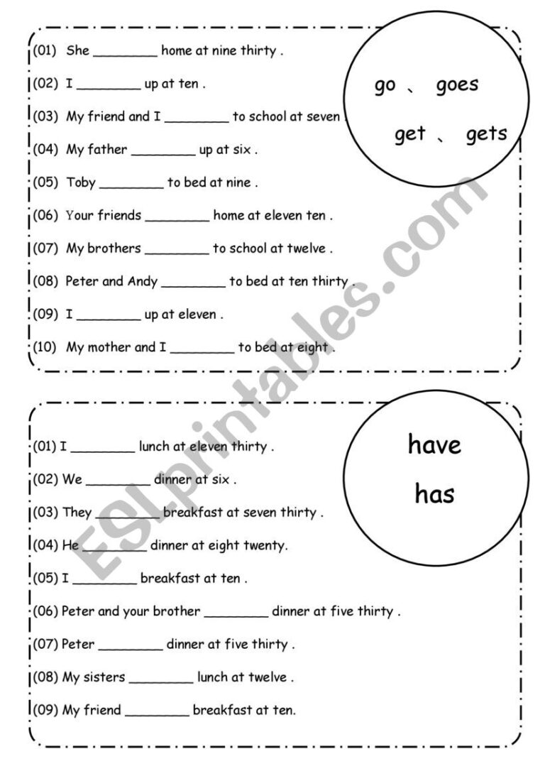 Go goes get gets have has ESL Worksheet By JIA YU WU