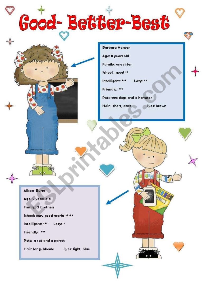 GOOD BETTER BEST ESL Worksheet By Mariaah