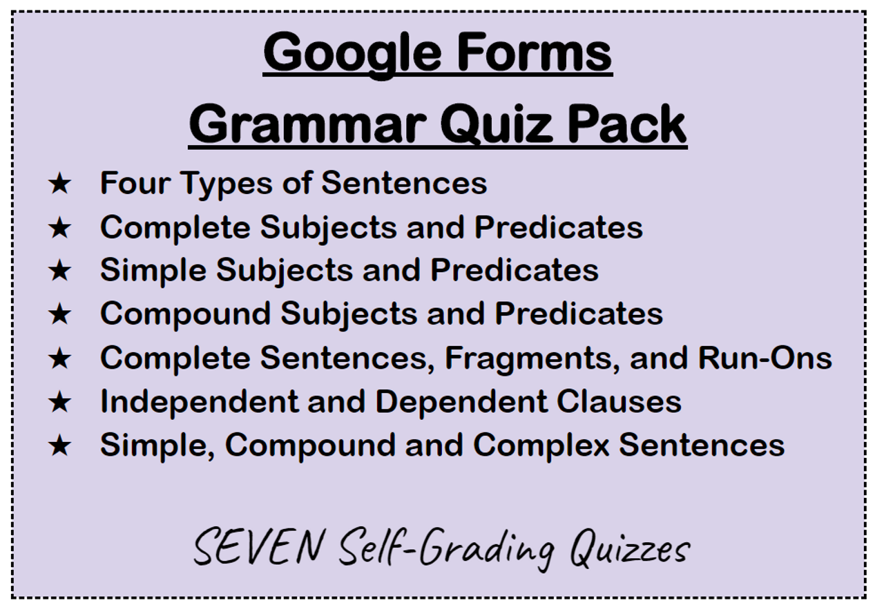 Google Forms Grammar Quiz Pack Google Forms Grammar Quiz Pack