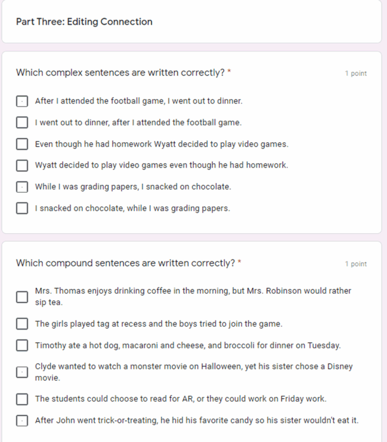 Google Forms Grammar Quiz Pack