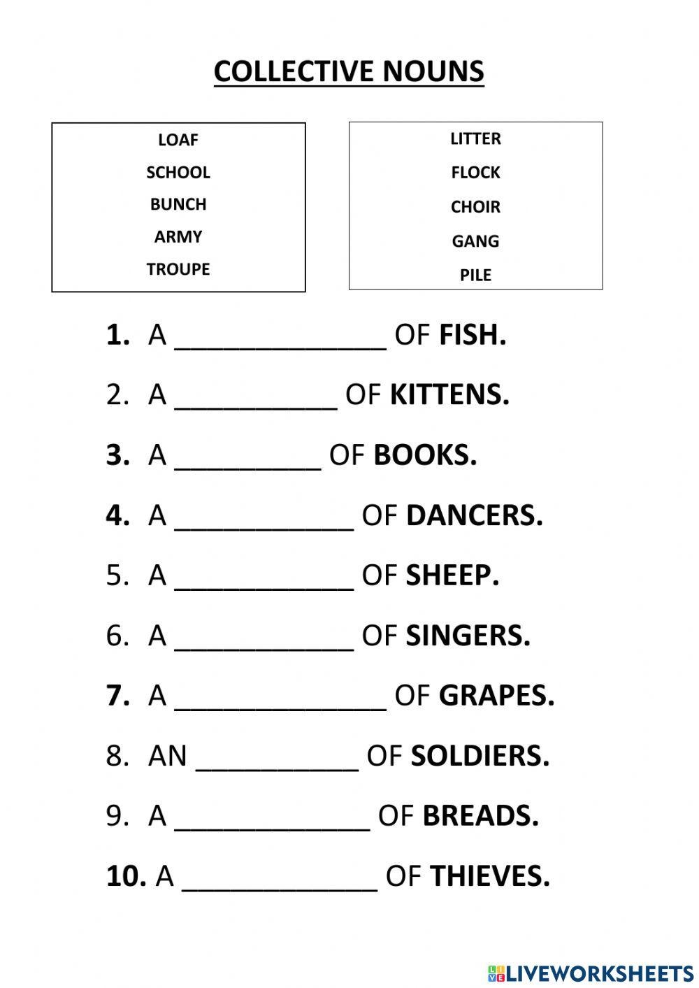 English Grammar Collective Nouns Worksheets