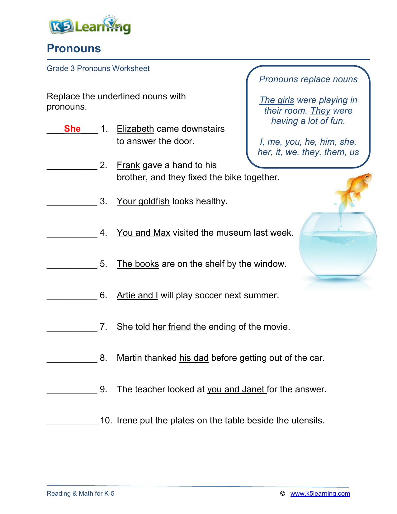 K5 Learning Grade 3 Grammar Worksheet