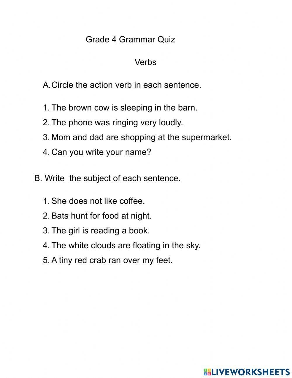 Grade 4 Grammar Free Interactive Worksheets 1881042