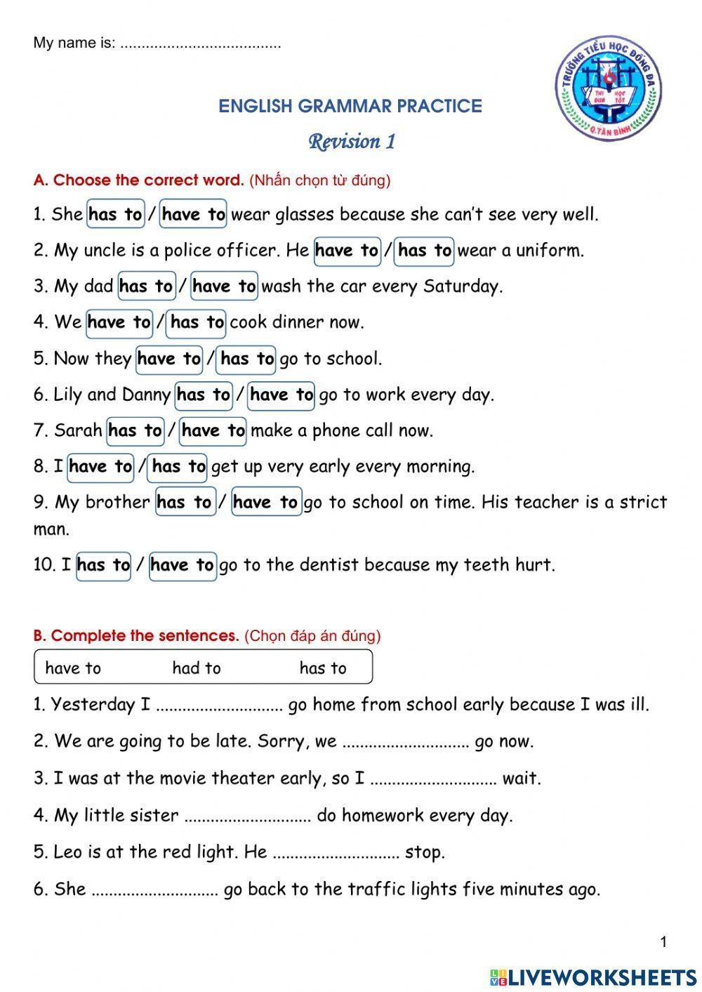 Practise Worksheets For English Grammar Practise Worksheets For English Grammar