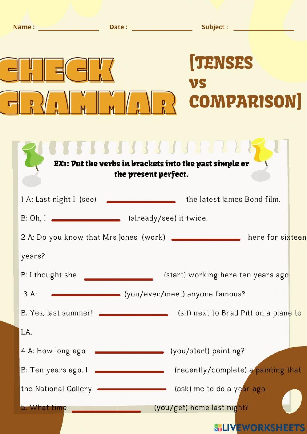 Live Worksheet Grammar Grade 6 Live Worksheet Grammar Grade 6