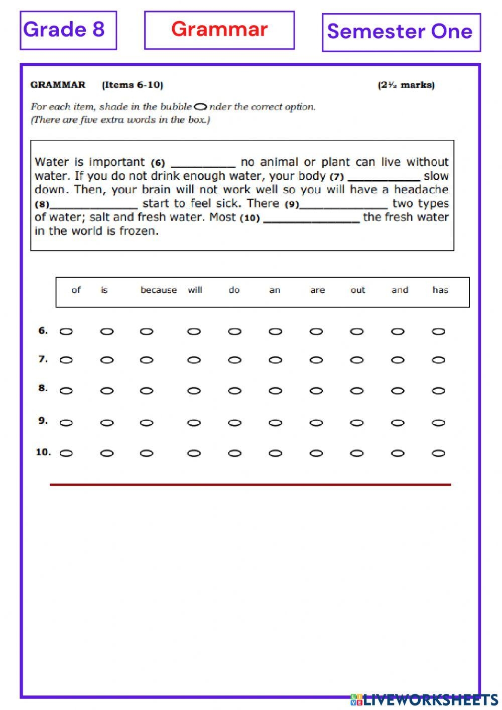 Grade 8 Grammar Free Interactive Worksheets 2255874