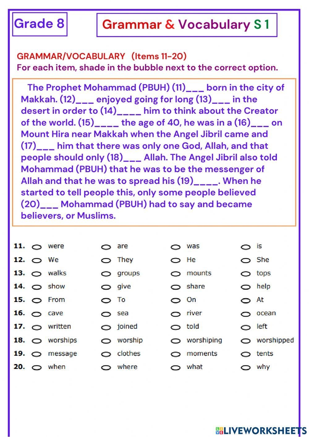 Grade 8 Grammar Free Interactive Worksheets 2256268