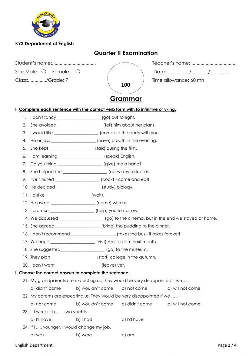 Grade7 Grammar Free Interactive Worksheets 197854