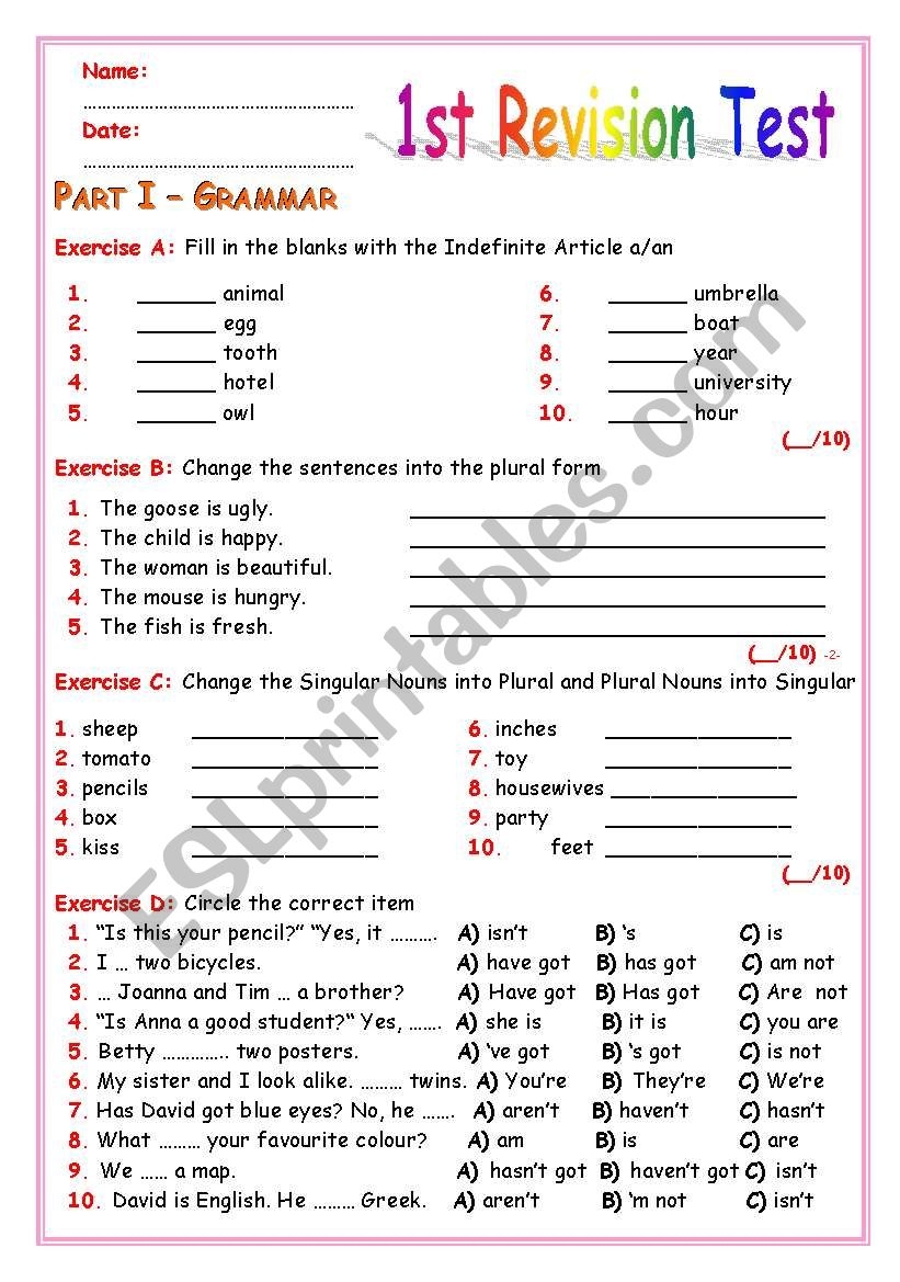 Grammar And Vocabulary Test ESL Worksheet By Viviank