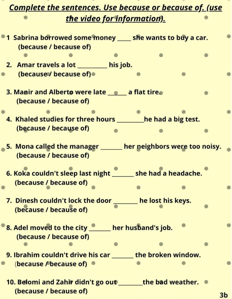Grammar Becaus Free Interactive Worksheets 321111