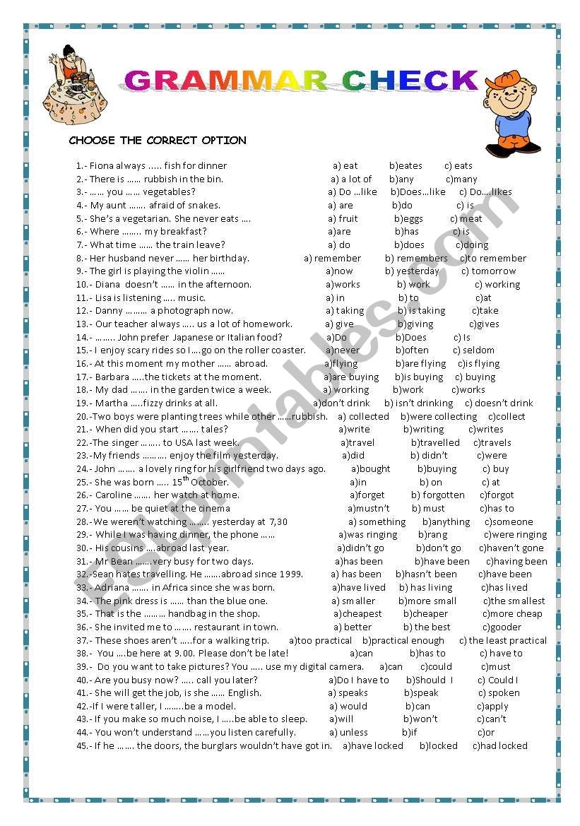 GRAMMAR CHECK 3 ESL Worksheet By Mariaah