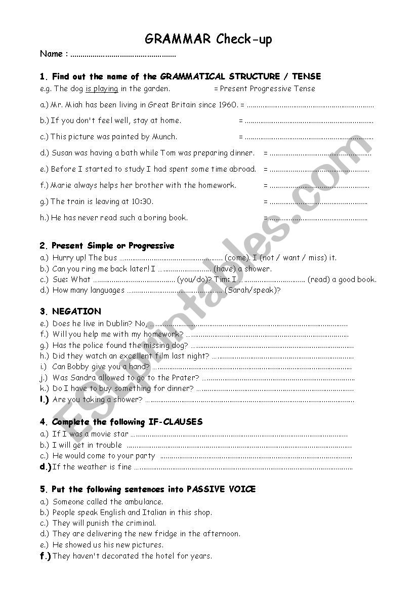 Grammar Check Up ESL Worksheet By Doris99
