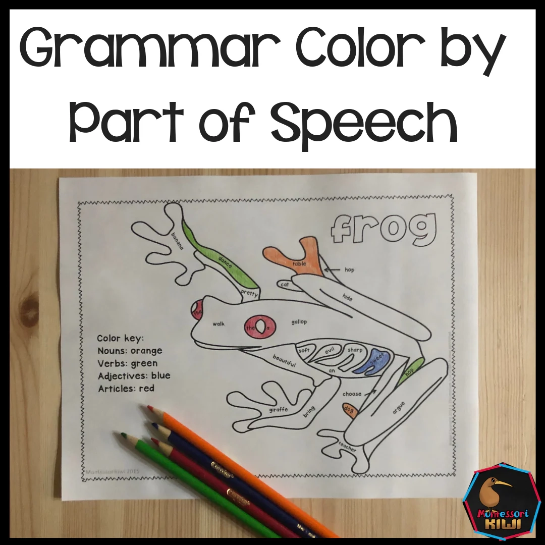 Grammar Color By Parts Of Speech Activity literacy Montessorikiwi Grammar Color By Parts Of Speech Activity literacy Montessorikiwi