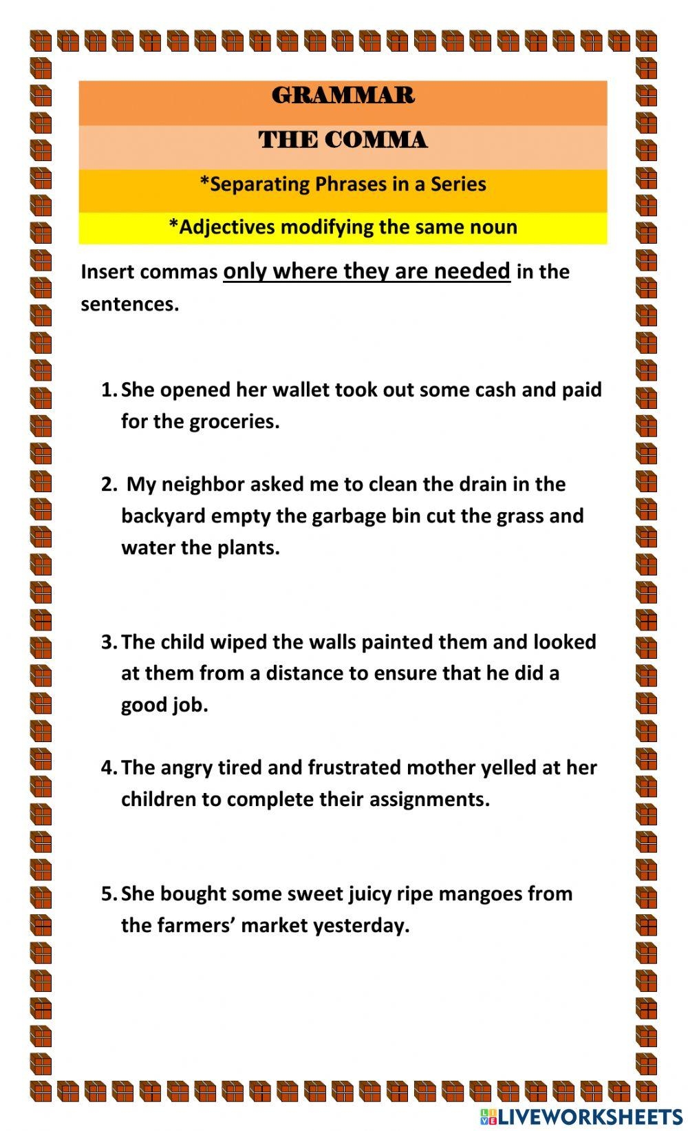 Commas Weekly Grammar Worksheet Commas Weekly Grammar Worksheet