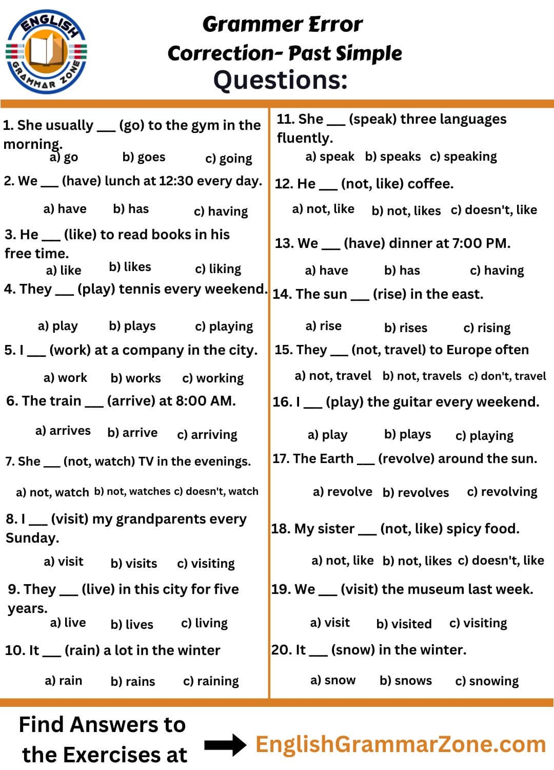 Basic Grammar Error Worksheets