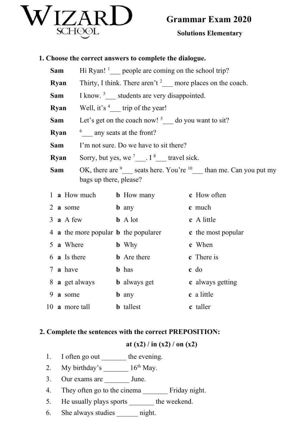 Weekly Grammar Worksheetmas Answers