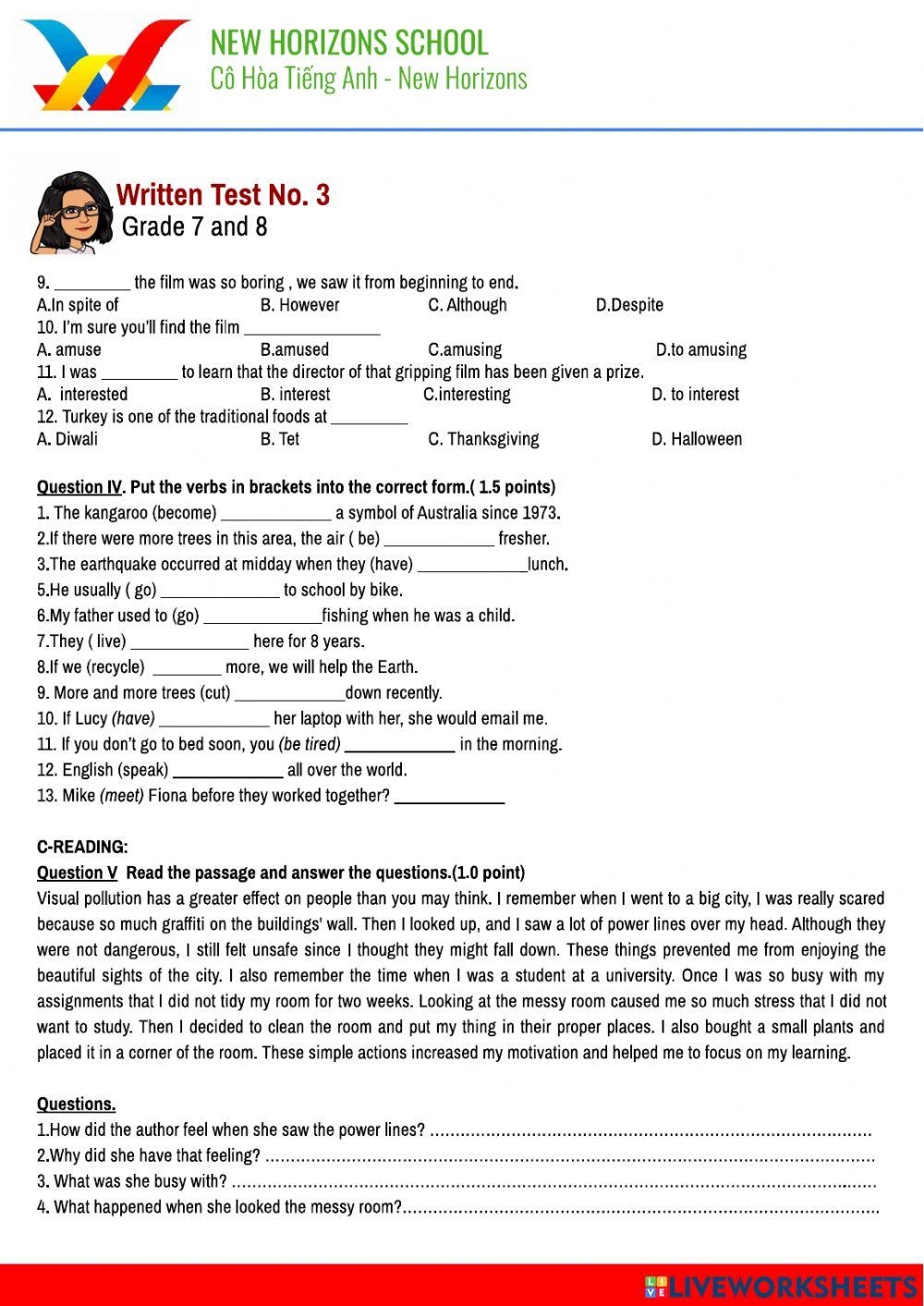7th And 8th Grade Grammar Worksheets