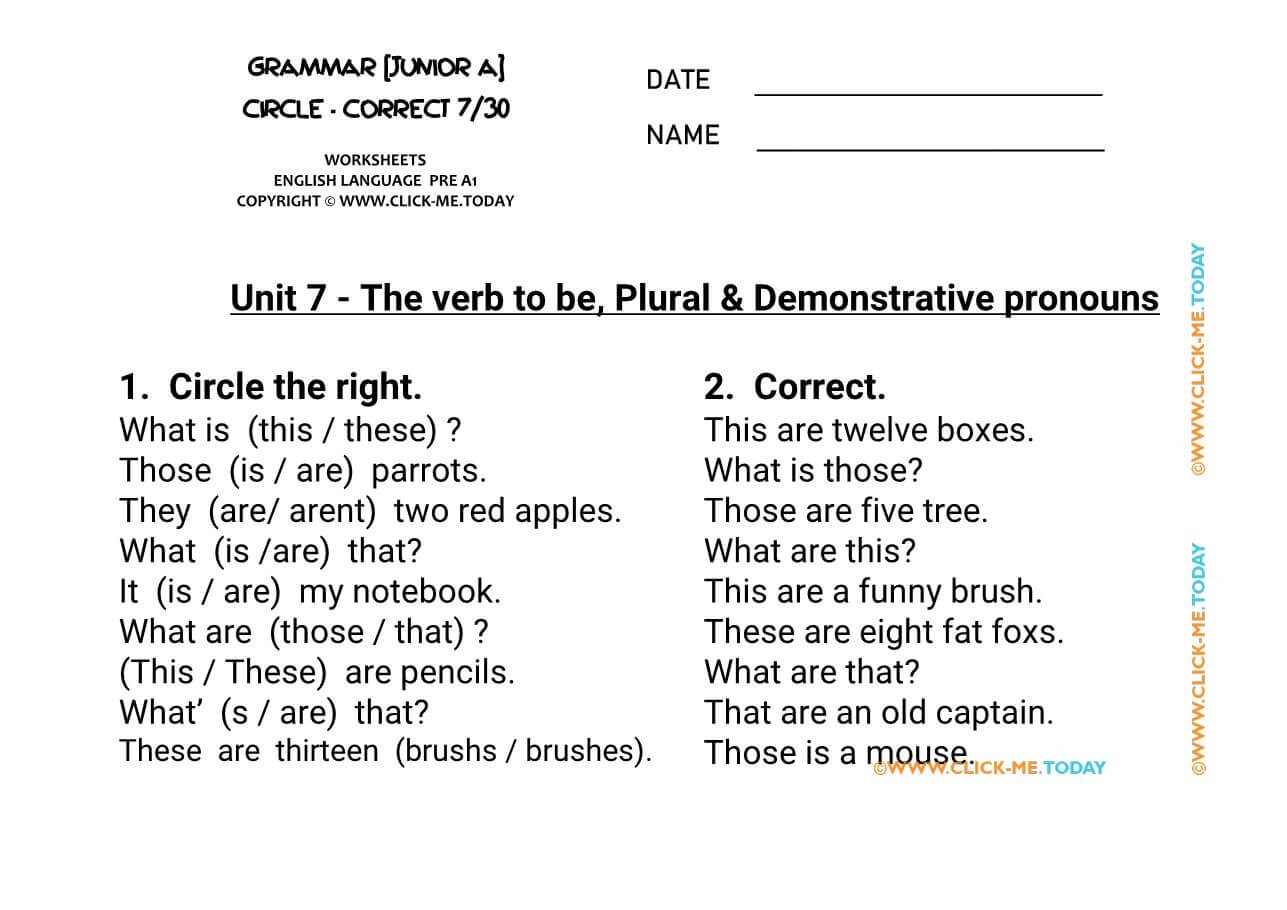 GRAMMAR EXERCISES CIRCLE CORRECT Demonstrative Pronouns U7