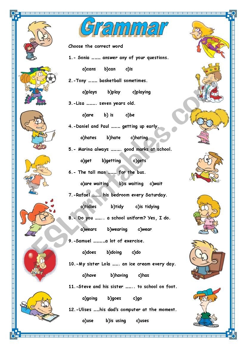 GRAMMAR EXERCISES ESL Worksheet By Mariaah