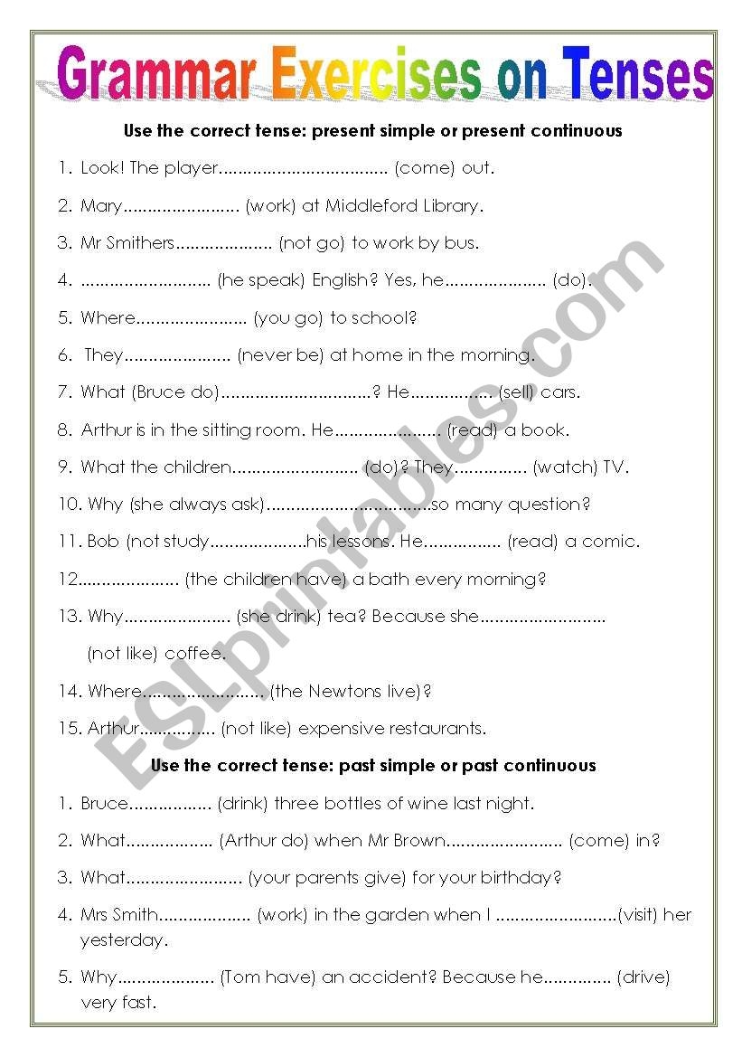 Grammar Worksheets For Esl Adults