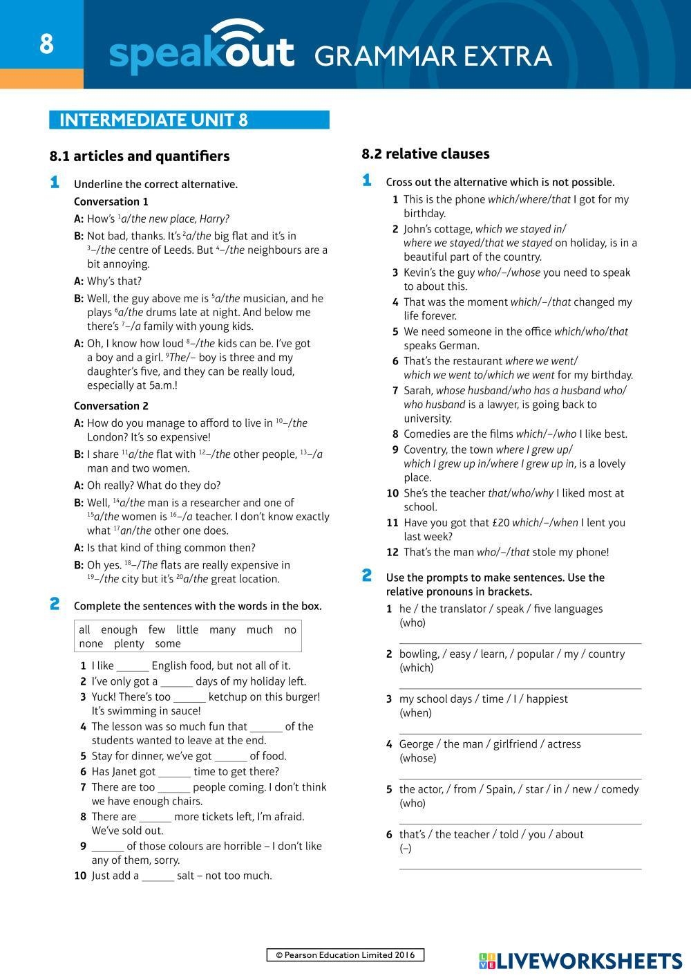 Grammar Extra Worksheet 2
