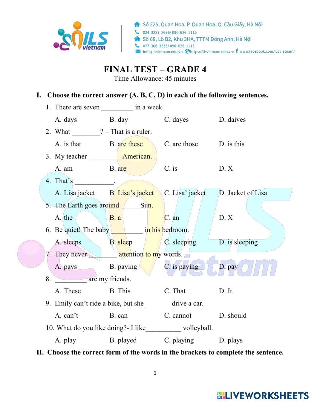 Grammar Final T Free Interactive Worksheets 1582563