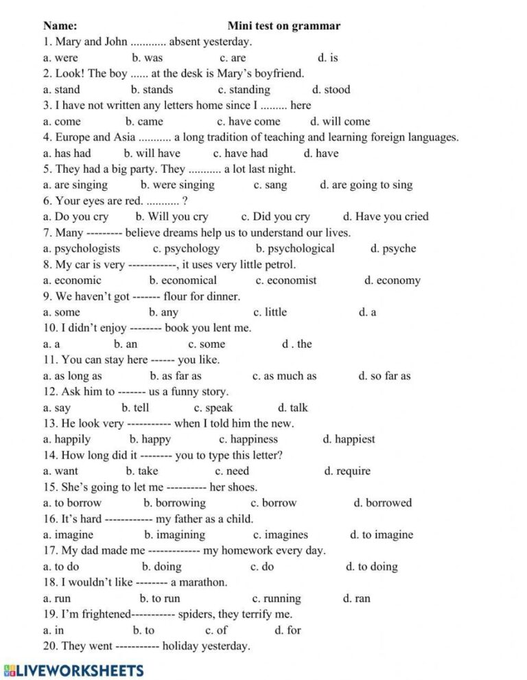 Grammar Free Interactive Worksheets 100055