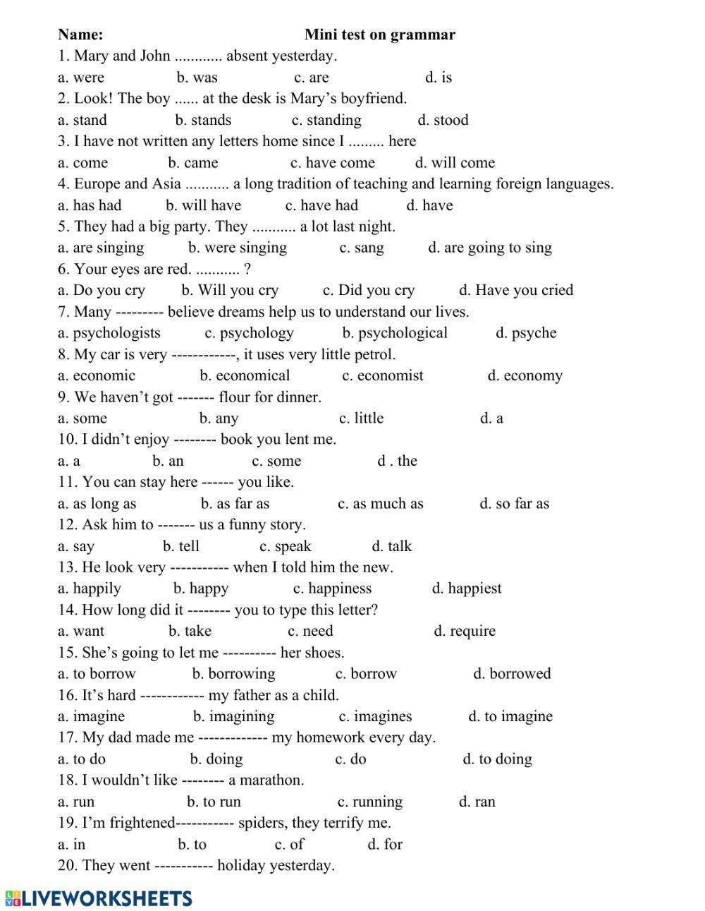 Grammar Free Interactive Worksheets 100055 Grammar Free Interactive Worksheets 100055