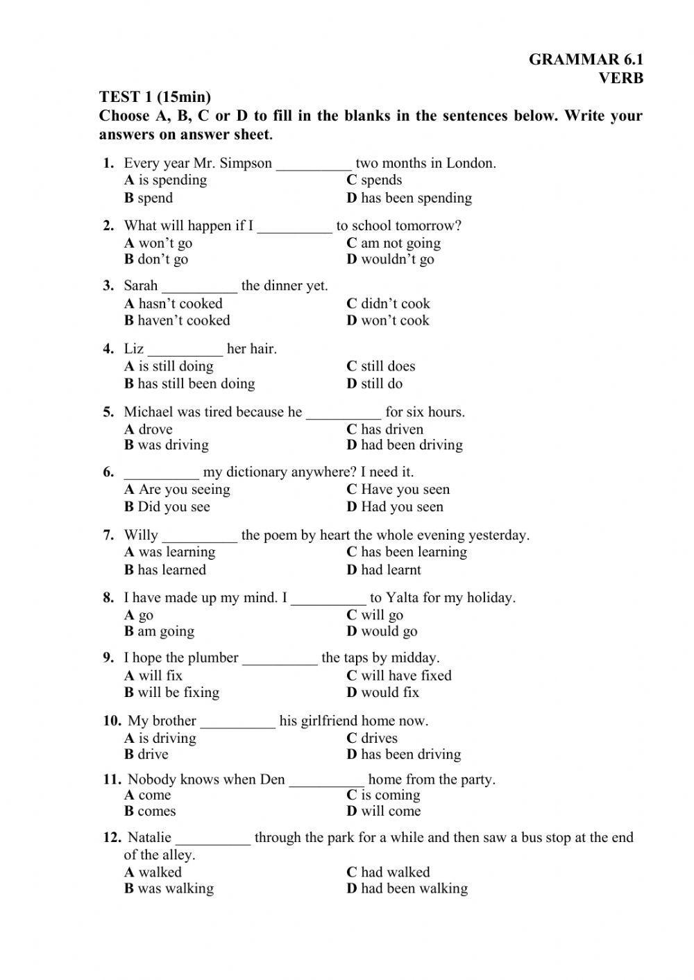 Language Grammar Worksheets