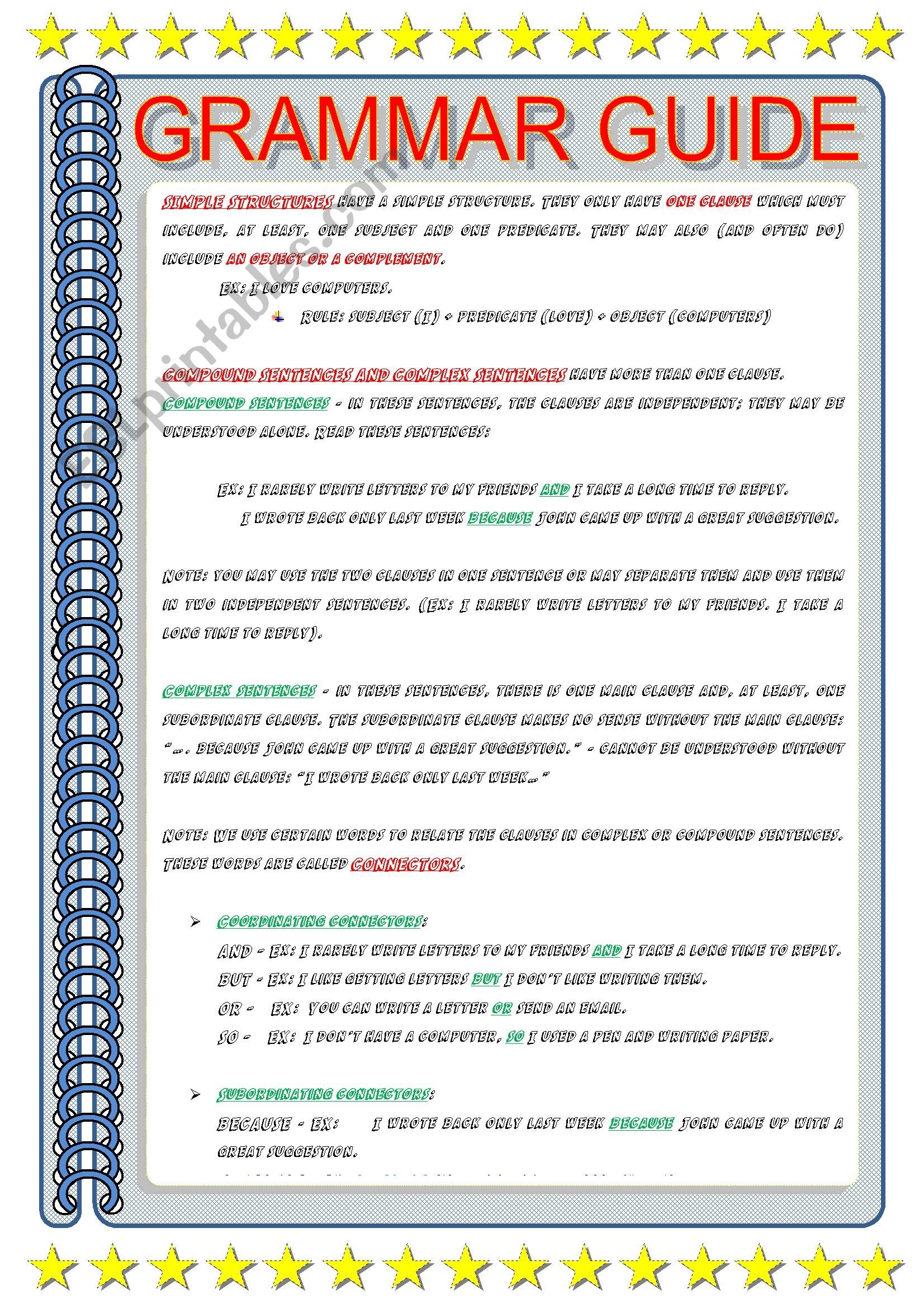 GRAMMAR GUIDE LINKERS ESL Worksheet By Ascincoquinas