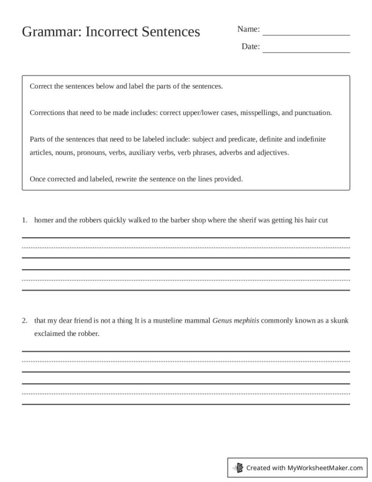 Grammar Incorrect Sentences My Worksheet Maker Create Your Own Worksheets