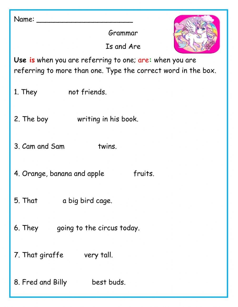 Is And Are Grammar Worksheets