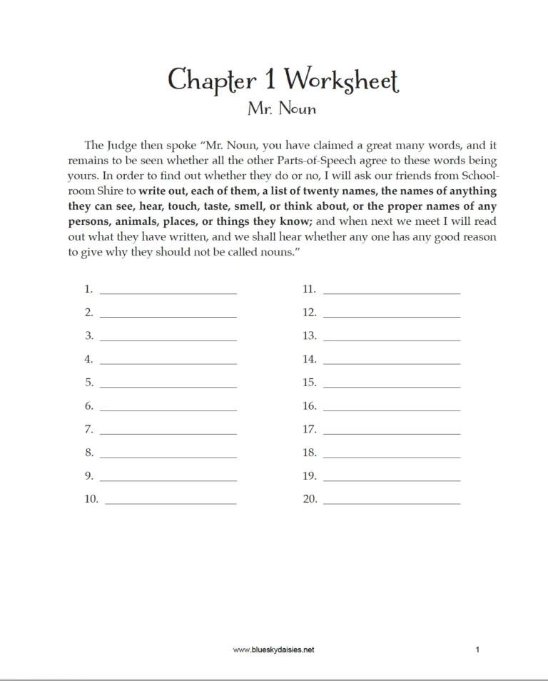 Grammar Land Worksheets Blue Sky Daisies