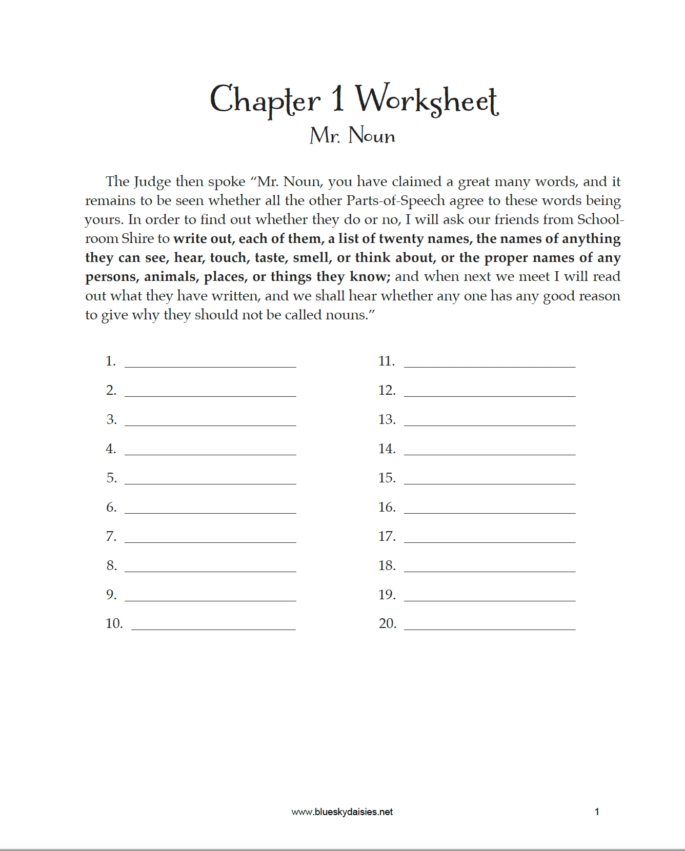 Grammar Land Worksheets Blue Sky Daisies