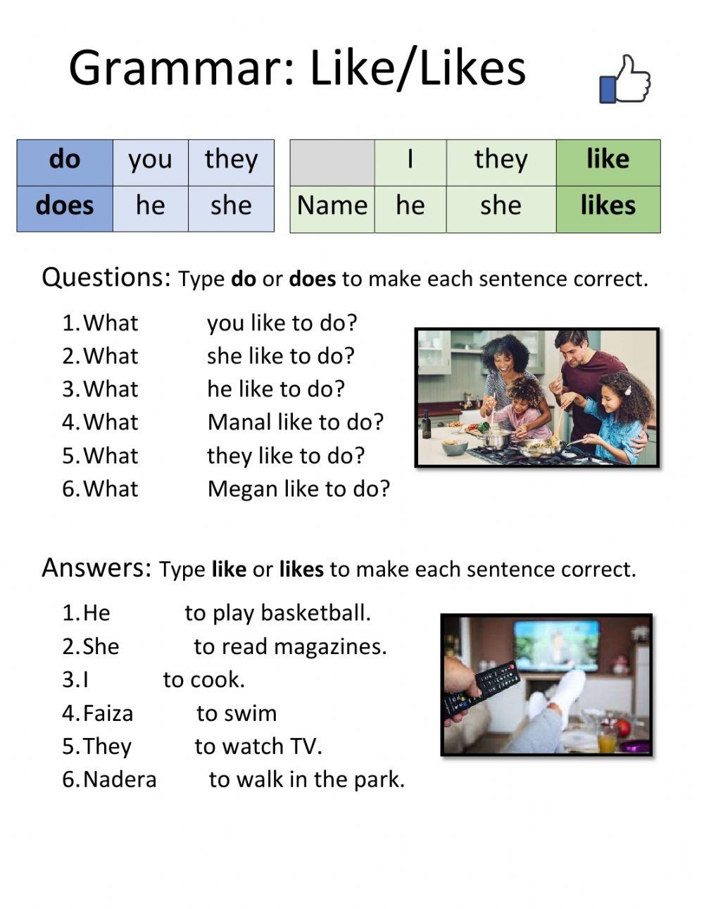 Grammar Like L Free Interactive Worksheets 652294