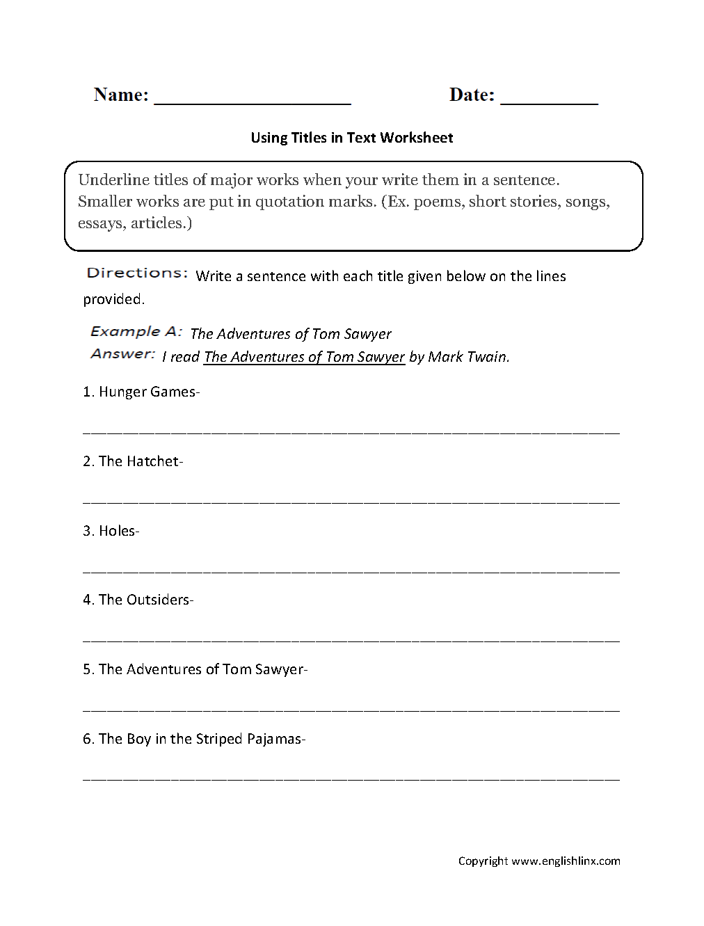 Grammar Mechanics Worksheets Italics And Underlining Worksheets