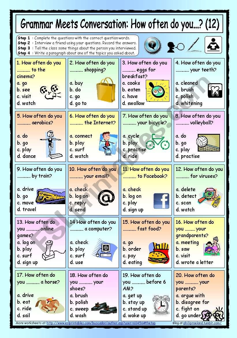 Grammar Meets Conversation How Often Do You 12 Asking About Frequency ESL Worksheet By PhilipR