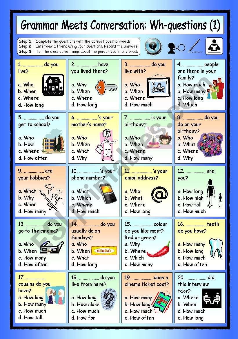 Grammar Meets Conversation Wh questions 1 Getting To Know You ESL Worksheet By PhilipR Grammar Meets Conversation Wh questions 1 Getting To Know You ESL Worksheet By PhilipR