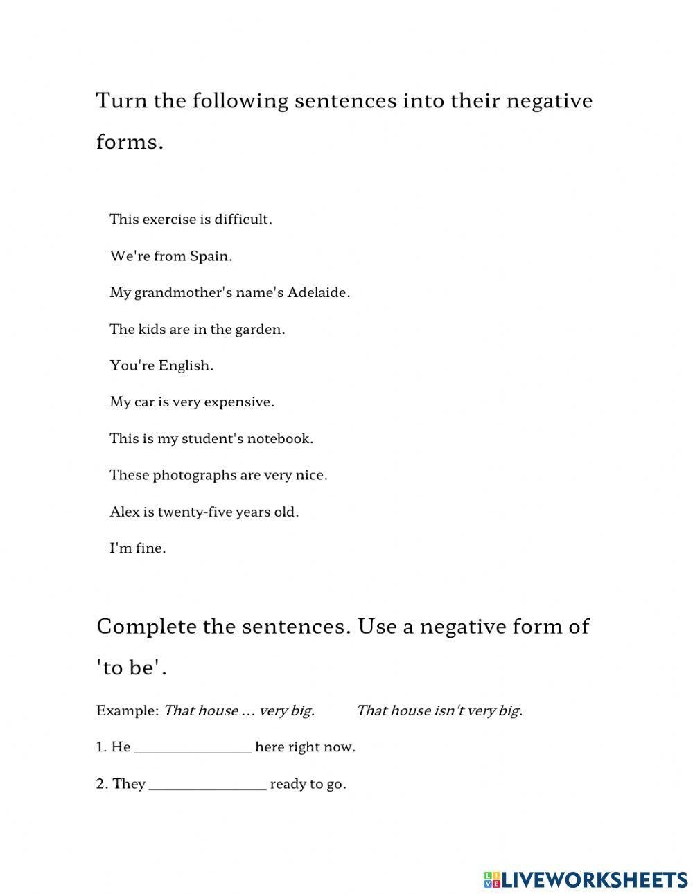 Negatives Grammar Worksheets Negatives Grammar Worksheets
